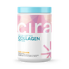 Cira Glow-Getter Collagen Peptides Pina Colada, 30 servings, in a white bottle with pink, orange and purple label and blue top. 
