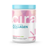 Cira Glow-Getter Collagen Strawberry Kiwi, 30 servings, in a white bottle with pink, orange and purple label and blue top. 