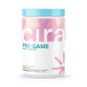 White tub of Cira Nutrition's glow-jito Pre-Game pre-workout with a pink label and light blue top