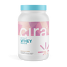 Cira Bright Whey Cinnamon Swirl, 30 servings, in a white bottle with pink, orange and purple label and blue top. 